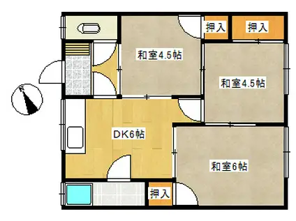 岡倉アパート(3DK/1階)の間取り写真