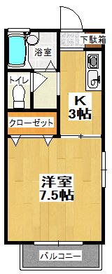 スリーゼB(1K/2階)の間取り写真