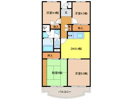 グリーンコーポ2号棟(4DK/1階)の間取り写真