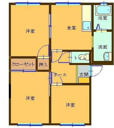 ラフォーレ五十部2(3DK/1階)の間取り写真