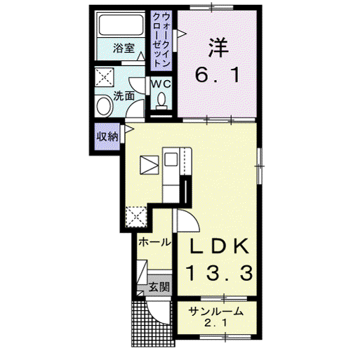 トレスプエンテ I(1LDK/1階)の間取り写真