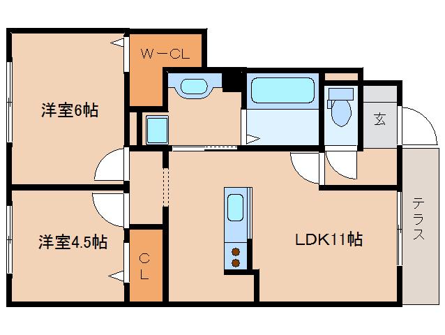 ラルーチェI(2LDK/1階)の間取り写真