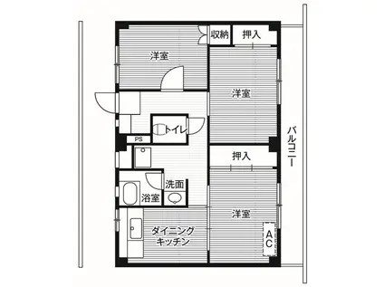 ビレッジハウス四郎丸1号棟(3DK/1階)の間取り写真