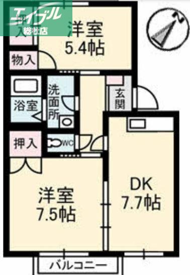 カーサ・ビアンカ(2DK/1階)の間取り写真