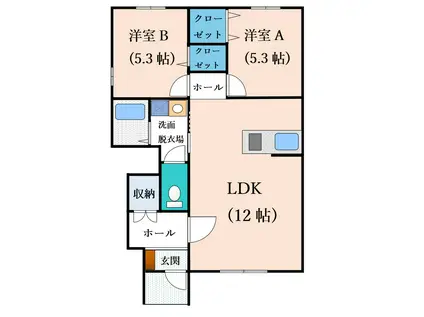 ハレレア(2LDK/1階)の間取り写真