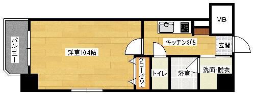 アクアシティ舟入中町(1K/2階)の間取り写真