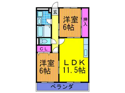 近鉄けいはんな線 新石切駅 徒歩27分 3階建 築31年(2LDK/3階)の間取り写真