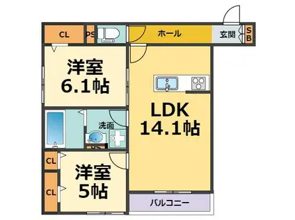 REUSSIR今津(2LDK/1階)の間取り写真