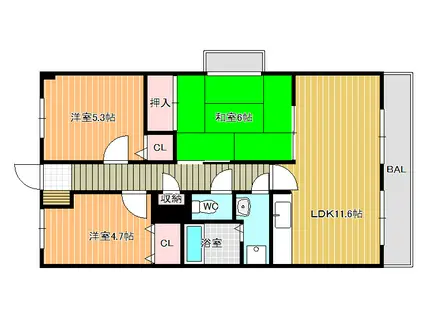 ハイグレード高井田(3LDK/6階)の間取り写真