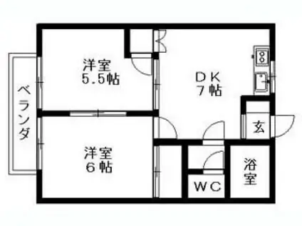 メゾンサンフラワーS(2DK/1階)の間取り写真