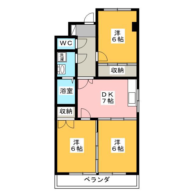 エヌタス西河渡 A棟(3DK/4階)の間取り写真