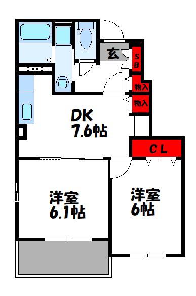 ラプランタン(2DK/1階)の間取り写真