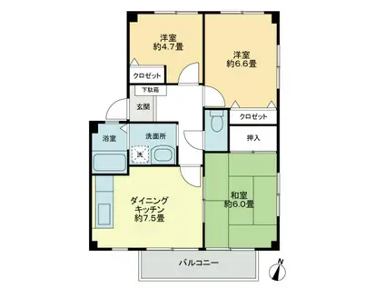 フォブールソレイユA(3DK/2階)の間取り写真