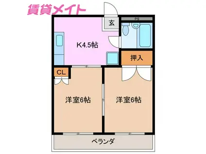 アーバンライフ柘植(2DK/3階)の間取り写真