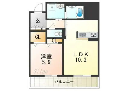 ブルーメ平野西(1LDK/1階)の間取り写真