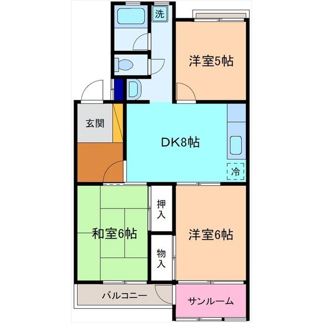 城西レジデンス(3DK/3階)の間取り写真