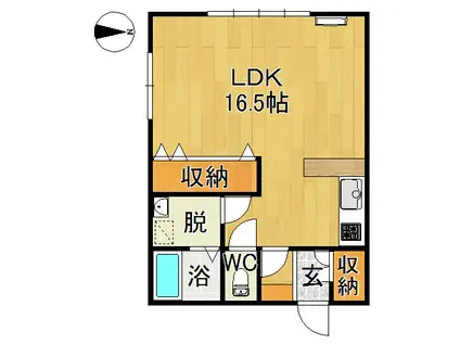 パーカスアレイ(ワンルーム/1階)の間取り写真