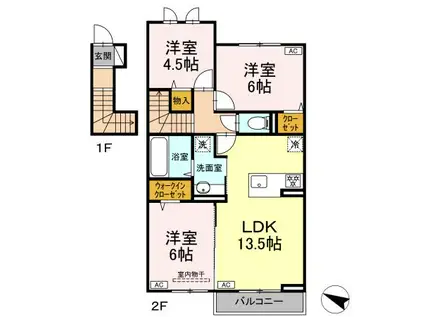 HONEY BEAR A(3LDK/2階)の間取り写真