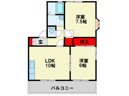 フレグランス里中(2LDK/2階)の間取り写真