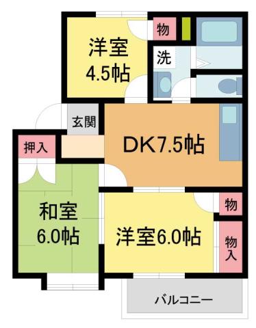 グレースA棟・B棟(3DK/2階)の間取り写真