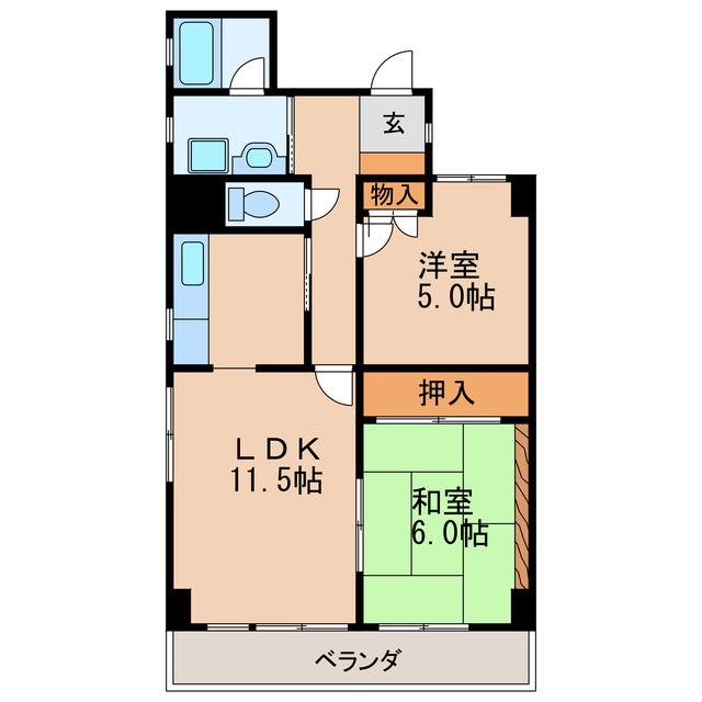 グランセーブル高岳(2LDK/2階)の間取り写真