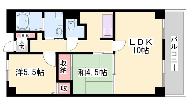 ヌーベゆらの(2LDK/2階)の間取り写真