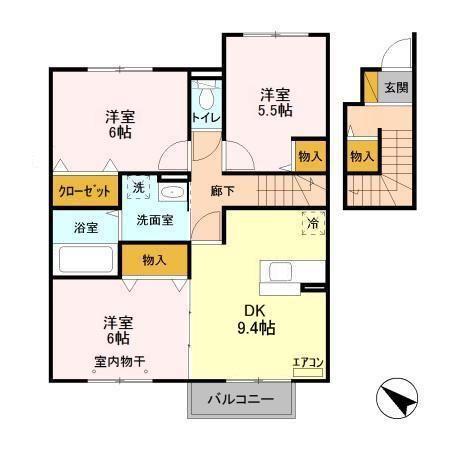 パークシティ土合B(3DK/2階)の間取り写真