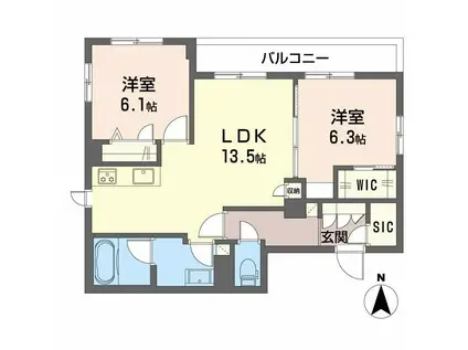 シャーメゾン ロッシュ ル ポン II(2LDK/2階)の間取り写真