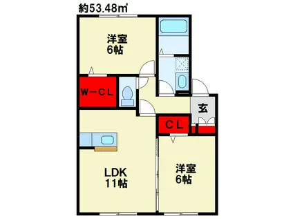 花多来館 C棟(2LDK/1階)の間取り写真