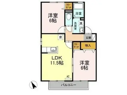 ロイヤルガーデンミルフィーF棟(2LDK/2階)の間取り写真