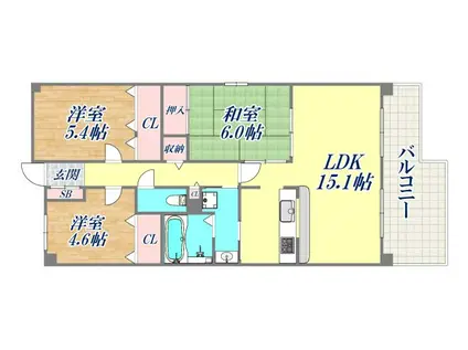 深江駅前ビル(3LDK/4階)の間取り写真
