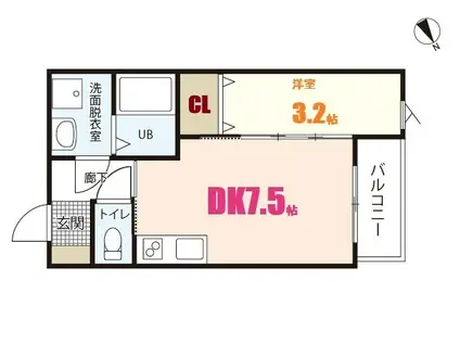 RELACION長束I(1DK/3階)の間取り写真