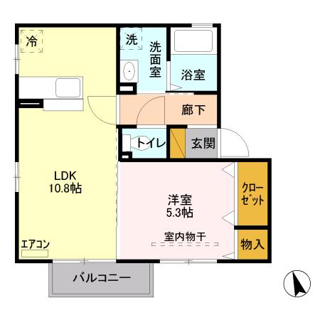 グランメール桜町D(1LDK/2階)の間取り写真