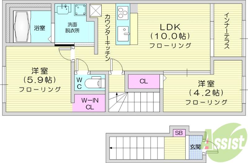 イリアス(2LDK/2階)の間取り写真