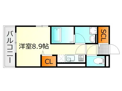 LE DOME西霞(ワンルーム/1階)の間取り写真