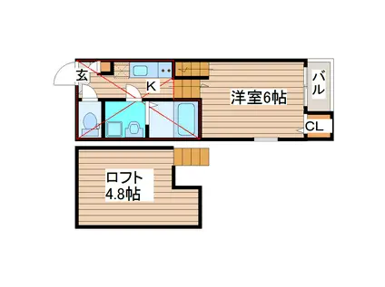 ハーモニーテラス旭ヶ丘II(1K/2階)の間取り写真