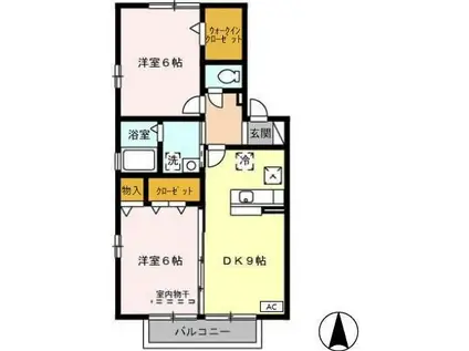 クレール B棟(2DK/1階)の間取り写真