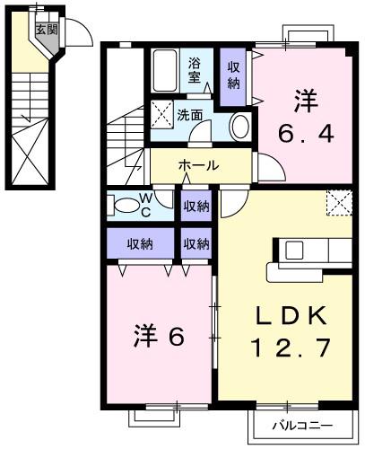 グランドゥールB(2LDK/2階)の間取り写真