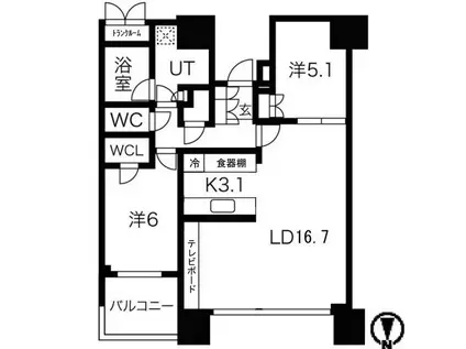 ドゥ・トゥールW棟(2LDK/46階)の間取り写真