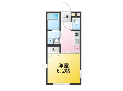 プライムヒルズ釜台公園D棟(1K/2階)の間取り写真