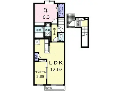 シャインプレイス(1LDK/2階)の間取り写真