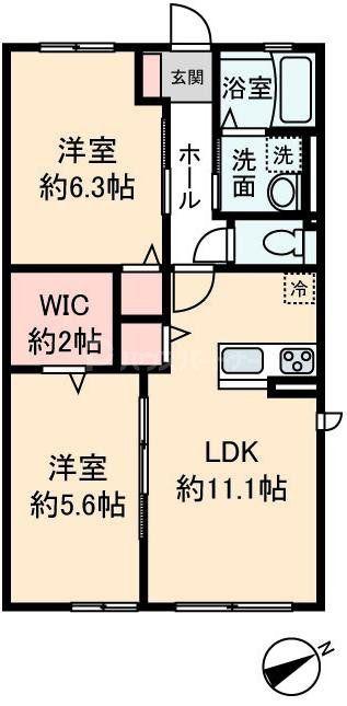 サジェス ロアンテーヌ新習志野(2LDK/1階)の間取り写真