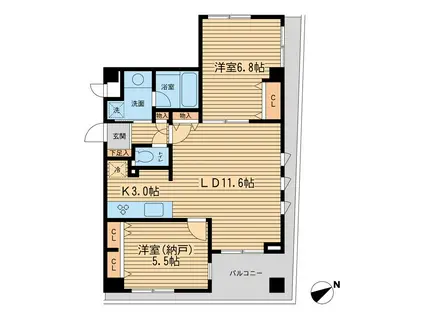 ザパームス代々木上原ヴェールテラス(2LDK/1階)の間取り写真