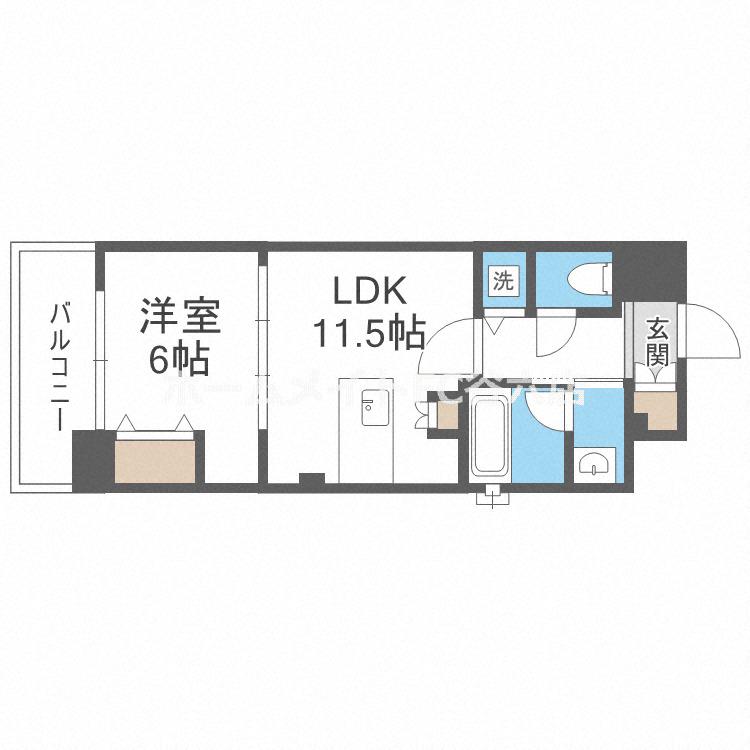 ジューム南船場(1LDK/13階)の間取り写真