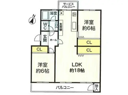 須磨一の谷グリーンハイツ(2LDK/2階)の間取り写真
