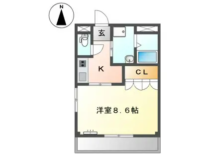 グランピュア(1K/2階)の間取り写真