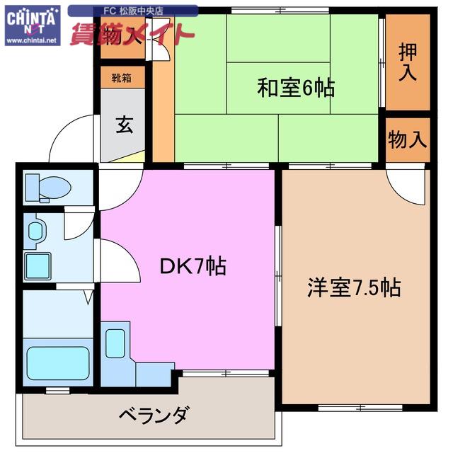 レーベンハイツ中部(2DK/2階)の間取り写真
