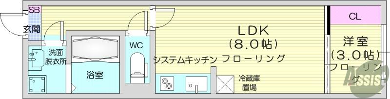 AMELO台原(1LDK/1階)の間取り写真