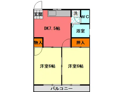 HIKARIコーポ(2DK/2階)の間取り写真