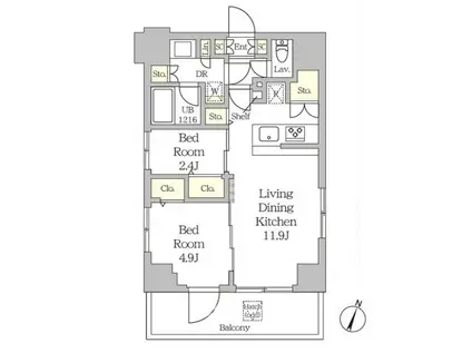 MFPRコート日本橋人形町 旧ラグゼナ日本橋(2LDK/9階)の間取り写真